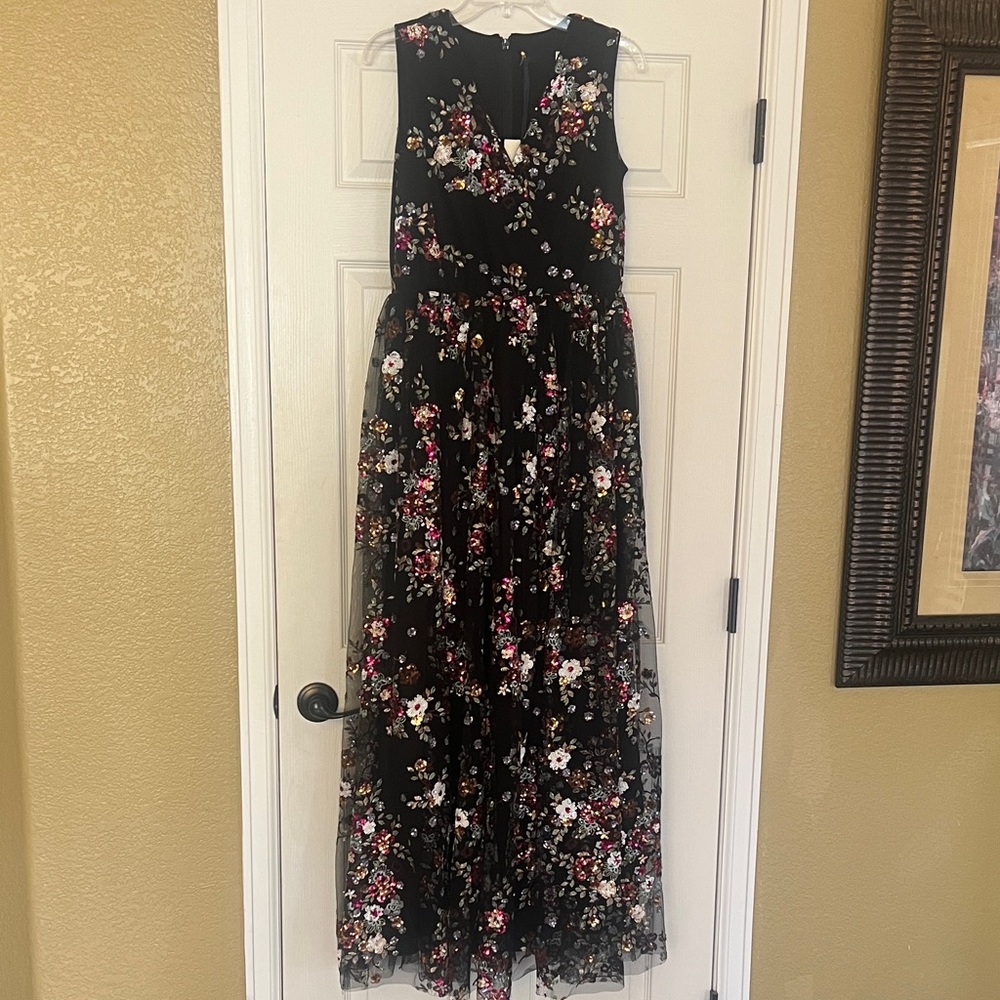 NWT Jessakae Black Crossover Embroidered Gown Maxi Dress
